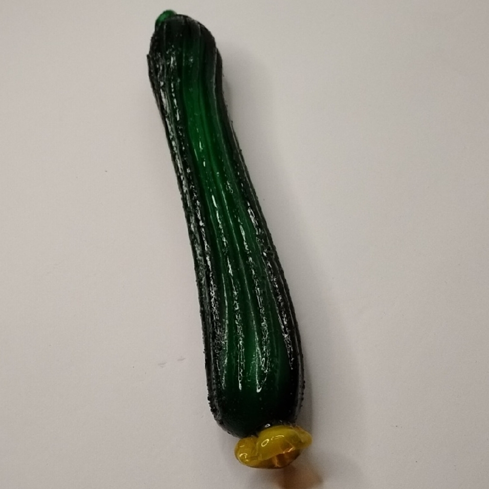 P-012 Murano Style Handblown Green Glass Zucchini Art Accent